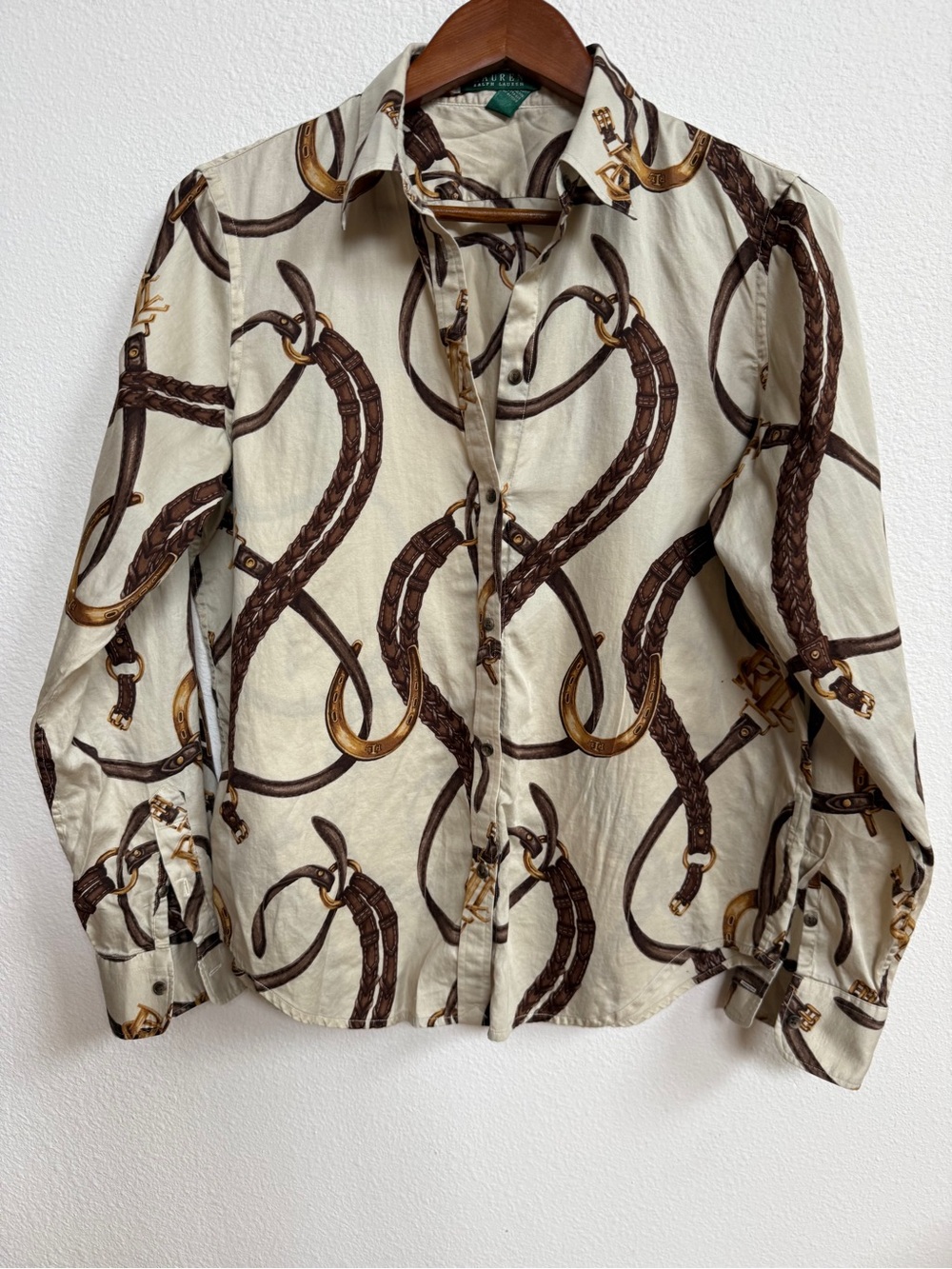 Ralph Lauren Cream Button-Down with Brown Equestrian Print